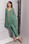 Buy_RIA SHAH LABEL_Green Georgette Embroidered Floral V Neck Panelled Short Top And Flap Pant Set 