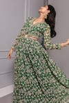 Ria Shah Label Green Polyester Embroidery V-neck Floral Print Cut-out Anarkali Dress Online at Aza Fashions Ria Shah Label_Green Polyester Embroidery V-neck Floral Print Cut-out Anarkali Dress _Online_at_Aza_Fashions