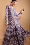 RIA SHAH LABEL_Purple Poly Georgette Printed Floral V Neck Kurta Sharara Set _at_Aza_Fashions