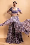 Ria Shah Label_Purple Polyester Sequins, Beads, Floral Print Double Layered Lehenga Set _Online_at_Aza_Fashions
