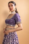 Buy_Ria Shah Label_Purple Polyester Sequins, Beads, Floral Print Double Layered Lehenga Set _Online_at_Aza_Fashions