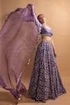 Shop_Ria Shah Label_Purple Polyester Sequins, Beads, Floral Print Double Layered Lehenga Set _Online_at_Aza_Fashions