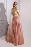 RIA SHAH LABEL_Multi Color Poly Georgette Printed Floral V Neck Lehenga Set _Online_at_Aza_Fashions