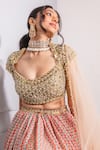 RIA SHAH LABEL_Multi Color Poly Georgette Printed Floral V Neck Lehenga Set _at_Aza_Fashions