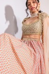 Buy_RIA SHAH LABEL_Multi Color Poly Georgette Printed Floral V Neck Lehenga Set 