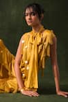 Richa Khemka_Yellow Modal, Satin, Taffeta Tassels, Beads Bandeau Tonal Embroidered Dress _Online_at_Aza_Fashions