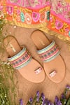 Buy_Coral Haze_Multi Color Thread Riley Hand Embroidered Kolhapuri Sandals _Online_at_Aza_Fashions