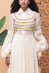 Rishi and Vibhuti_Ivory Moss Cotton Embroidery Tassel Cape Band Kellen Jute And Straight Pant Set _Online_at_Aza_Fashions