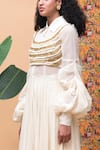 Shop_Rishi and Vibhuti_Ivory Moss Cotton Embroidery Tassel Cape Band Kellen Jute And Straight Pant Set _Online_at_Aza_Fashions