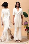 Rishi and Vibhuti_Ivory Jute Fringe Lapel Collar Senorita Embellished Jacket And Pant Set _at_Aza_Fashions