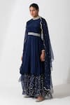 Buy_Rishi and Vibhuti_Blue Crepe Embroidered Zardozi And Sequin Round Zaria Short Anarkali Gharara Set _Online_at_Aza_Fashions