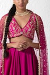 Buy_Rishi and Vibhuti_Pink Taffeta Embroidered Mirror V Neck Retro Twirl Border Lehenga Set _Online_at_Aza_Fashions