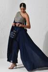 Buy_Rishi and Vibhuti_Blue Crepe And Raw Silk Embroidered Lace & Sequin Alora Cape & Wide Leg Pant Set _Online_at_Aza_Fashions