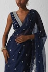 Shop_Rishi and Vibhuti_Blue Organza And Crepe Embroidered Zardozi & Izel Saree With Sleeveless Blouse _at_Aza_Fashions