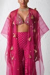 Buy_Rishi and Vibhuti_Pink Georgette Embroidered Zardozi Frosting Tassel Detail Cape And Flared Pant Set _Online_at_Aza_Fashions