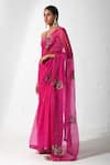 Rishi and Vibhuti_Pink Organza And Raw Silk Embroidered Thread Halter Neck Saree With Bralette _Online_at_Aza_Fashions