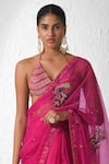 Buy_Rishi and Vibhuti_Pink Organza And Raw Silk Embroidered Thread Halter Neck Saree With Bralette _Online_at_Aza_Fashions