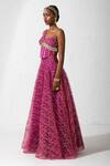 Buy_Rishi and Vibhuti_Pink Net, Organza Stones One Shoulder Rosella Corset And Skirt Set_Online_at_Aza_Fashions