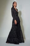 Ritika Mirchandani_Black Net Embroidered V Neck Kurta And Sharara Set_Online_at_Aza_Fashions