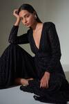 Shop_Ritika Mirchandani_Black Net Embroidered V Neck Kurta And Sharara Set_Online_at_Aza_Fashions