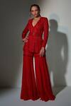 Ritika Mirchandani_Net V Neck Embroidered Kurta And Sharara Set_Online_at_Aza_Fashions