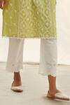 Mulmul_Green 100% Pure Mulmul Rivona Panelled Kurta Satari Pant Set _Online_at_Aza_Fashions