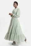 Buy_House of THL_Green Chiffon Dobby Rosalia Maxi Dress With Embellished Belt  _Online_at_Aza_Fashions