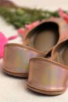 Coral Haze_Gold Rose Holographic Square Toe Juttis_Online_at_Aza_Fashions