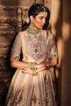 The Royaleum_Beige Anarkali- Upada Silk Printed Aztec Round With Dupatta  _Online_at_Aza_Fashions