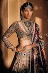 Shop_The Royaleum_Multi Color Blouse And Lehenga Upada Silk Printed Aztec V Neck Bridal Set _at_Aza_Fashions