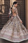 The Royaleum_Multi Color Blouse And Lehenga Upada Silk Printed Aztec V Neck Bridal Set _at_Aza_Fashions