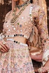 Buy_The Royaleum_Peach Anarkali- Upada Silk Printed Mirror Embellished With Dupatta  _Online_at_Aza_Fashions