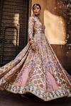 The Royaleum_Peach Anarkali- Upada Silk Printed Mirror Embellished With Dupatta  _Online_at_Aza_Fashions