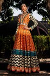 Buy_The Royaleum_Multi Color Anarkali- Upada Silk Printed Floral Scallop V With Dupatta _Online_at_Aza_Fashions