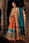 Buy_The Royaleum_Multi Color Anarkali- Upada Silk Printed Floral Scallop V With Dupatta _at_Aza_Fashions