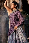 The Royaleum_Purple Upada Silk Printed Patola One Shoulder Peplum Top And Lehenga Set _Online_at_Aza_Fashions