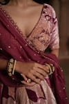 Ruhr India Maroon Organza, Silk Velvet, Lining Taffeta Floral Hand Embroidered Lehenga Set Online at Aza Fashions Ruhr India_Maroon Organza, Silk Velvet, Lining Taffeta Floral Hand Embroidered Lehenga Set _Online_at_Aza_Fashions