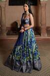Ruhr India Blue Organza, Silk, Lining Cotton Floral Print, Lehenga Set Online at Aza Fashions Ruhr India_Blue Organza, Silk, Lining Cotton Floral Print, Lehenga Set _Online_at_Aza_Fashions