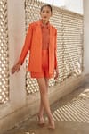 Buy_Betrue_Orange Cotton Crochet Solid Collared Neck Front Buttoned Mesh Shirt _Online_at_Aza_Fashions