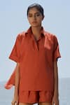Mati_Orange Cotton Collared Ekin Half Sleeve Shirt And Shorts Set _Online_at_Aza_Fashions