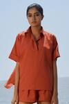 Buy_MATI_1_Orange Cotton Collared Ekin Half Sleeve Shirt_Online_at_Aza_Fashions