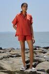 Buy_Mati_Orange Cotton Collared Ekin Half Sleeve Shirt And Shorts Set _Online_at_Aza_Fashions