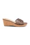 CRIMZON_Brown Cut Work Trellis Midi Detailed Criss Cross Strap Wedges_Online_at_Aza_Fashions