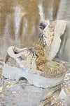 Chal Jooti_Gold Embellished Bedazzling Begonia Floral Pattern Wedding Sneakers _Online_at_Aza_Fashions