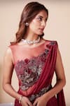 Buy_Saaj by Ankita_Red Metallic Georgette Embroidered Sequin Boat Neck Saree Gown 