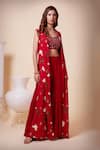 Shop_Saaj by Ankita_Red Silk Chinon Embroidered Aari Cape Open Sharara Set _Online_at_Aza_Fashions