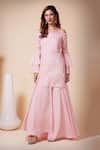 Saaj By Ankita_Pink Georgette Embroidery, Cut Work Off-shoulder Off Kurta And Sharara Set _Online_at_Aza_Fashions