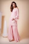 Shop_Saaj By Ankita_Pink Georgette Embroidery, Cut Work Off-shoulder Off Kurta And Sharara Set _Online_at_Aza_Fashions