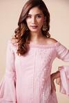 Saaj By Ankita_Pink Georgette Embroidery, Cut Work Off-shoulder Off Kurta And Sharara Set _at_Aza_Fashions