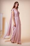 Saaj by Ankita_Purple Sandwash Satin Embroidered And Textured Sequin Illusion Floral Draped Gown _Online_at_Aza_Fashions